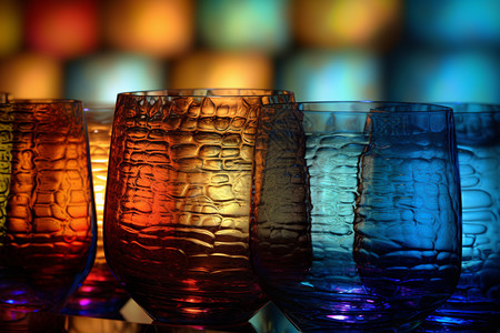 彩色质感玻璃酒杯场景图片