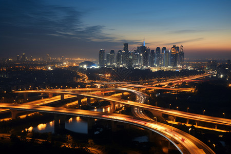 夜间的城市的立交桥背景图片