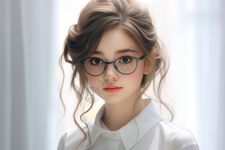 戴眼镜的年轻女孩图片