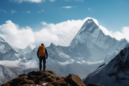 雪山中的登山者图片