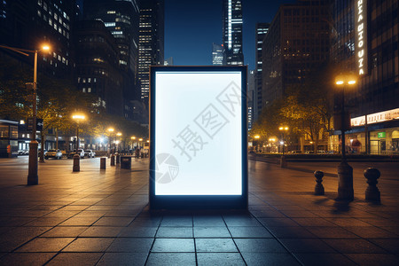 高炮广告牌夜晚街道的LED灯箱设计图片