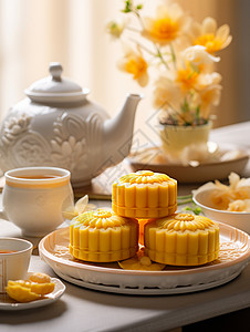 中秋节的广式蛋黄月饼高清图片