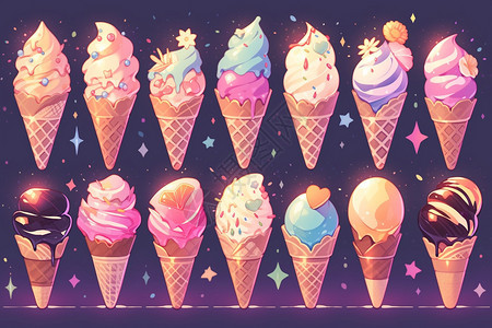 多种口味的冰淇淋甜筒图片