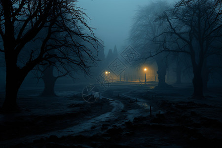 夜晚昏暗的公园图片