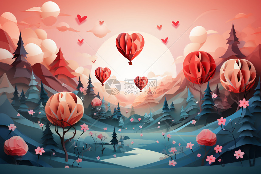 爱心气球的浪漫场景图片