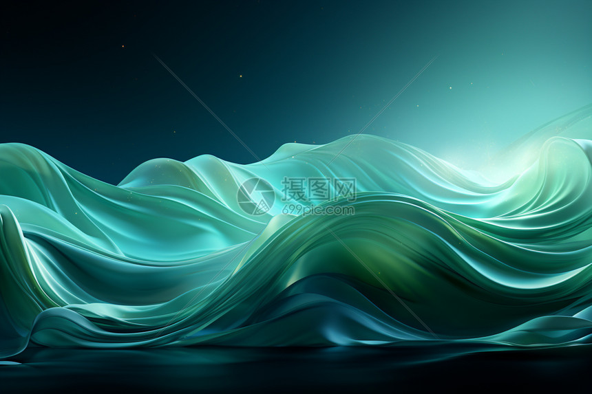 3D抽象绿色波浪图片