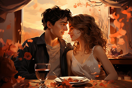 浪漫晚餐的情侣图片