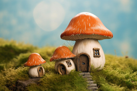 小花园可爱造型的蘑菇小屋设计图片
