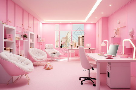 粉色的工作室装修背景图片