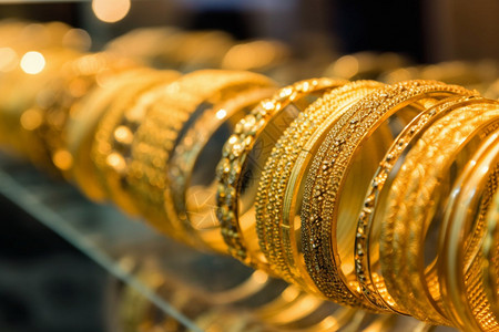 黄金手镯珠宝店的展示柜台背景