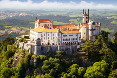 欧洲城市的哥特式城堡建筑背景图片