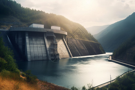 峡谷中的水力发电站图片