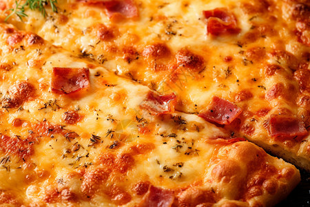 拉丝披萨新鲜烘焙的培根披萨背景