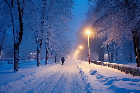 夜晚雪地户外积雪的街道背景