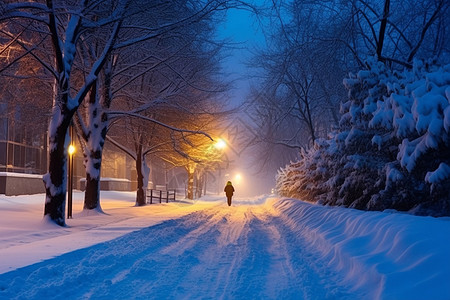 冬季的风景夜晚雪地高清图片