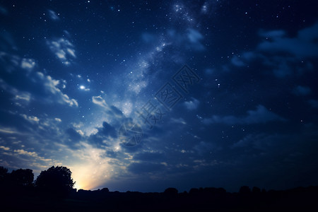 森林中夜晚星空的美丽景观图片