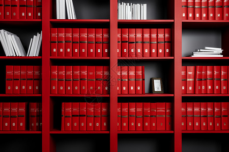 目录配图摆满红色书籍的书架背景