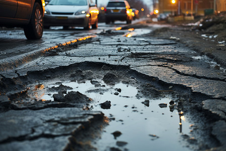 坑洼不平的道路高清图片