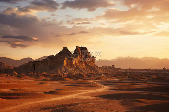日落时沙漠的自然景观图片