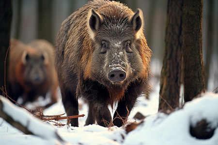 荒野森林中的野猪图片