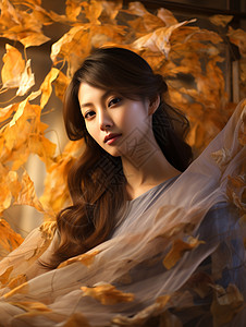 落叶包围的女人图片