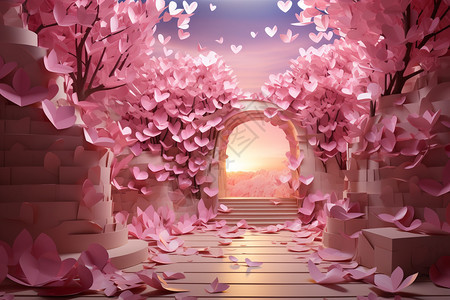一个充满粉色心形纸的房间图片