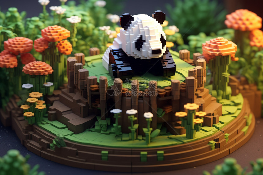 大自然里的熊猫积木图片