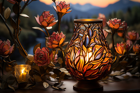 琉璃光泽玻璃花瓶花卉背景图片