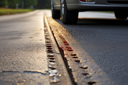 汽车在道路上急刹车的划痕图片