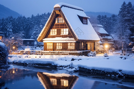 屋村被雪覆盖的房子背景