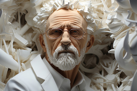 白色3D纸雕老教师形象图片