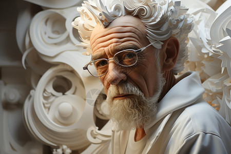 白色3D纸雕老教师合成形象图片