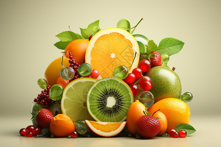 鲜橙奇异果什锦水果艺术造型图片