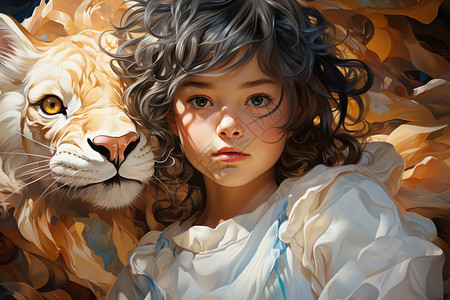 小女孩和狮子图片