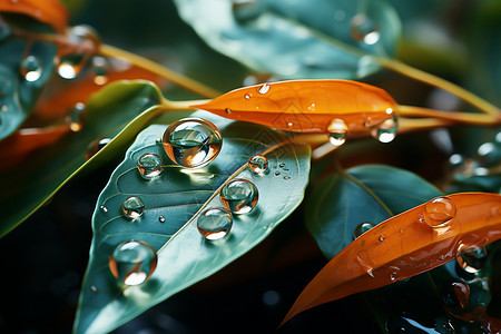 植物树叶上的水珠图片
