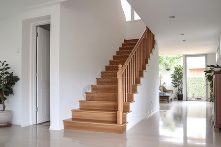 现代别墅的木质楼梯图片