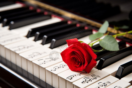琴键上浪漫的玫瑰图片