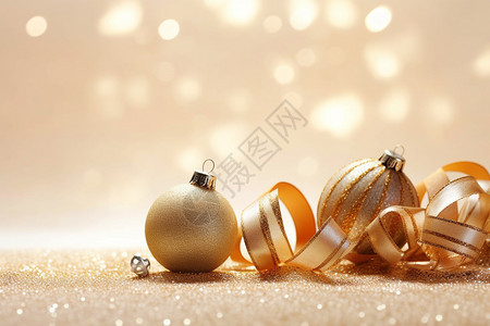 庆祝圣诞节的金色装饰球图片
