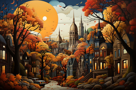 城市建筑秋季之美图片