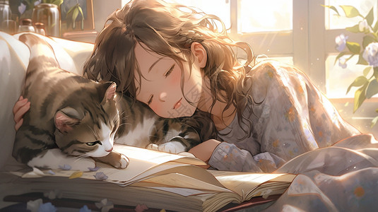 看书睡着的女孩图片