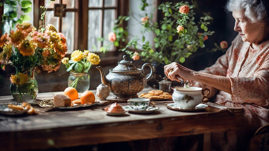 悠闲的品茶图片