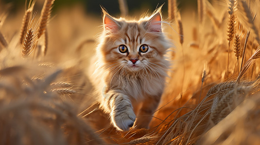 田野里奔跑的猫图片