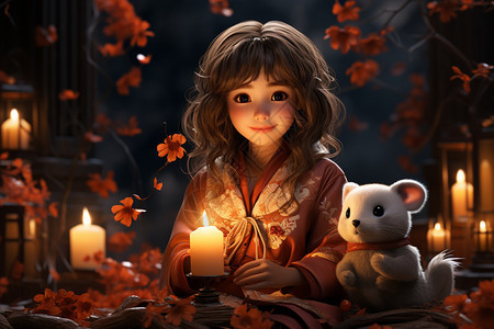蜡烛旁的女孩图片