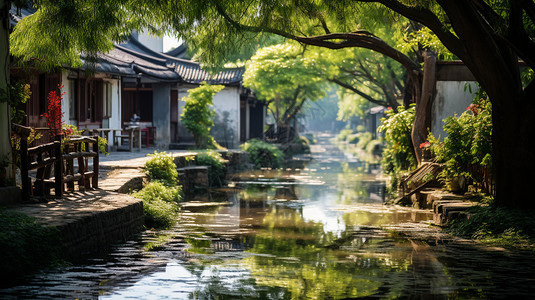 水乡河流风景背景图片