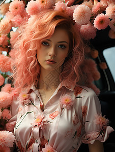 粉色花朵里的女孩图片