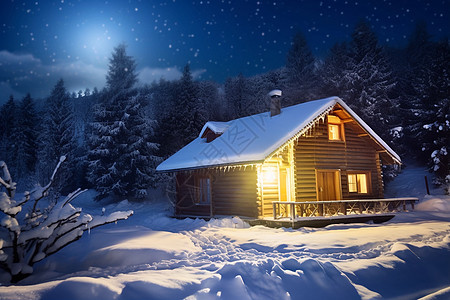 雪地上的小木屋图片