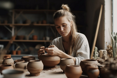 美女正在制作陶瓷背景图片