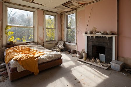 凌乱破旧的公寓卧室图片