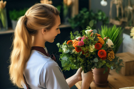 花店的女性花艺师背景图片