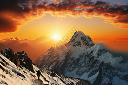 夕阳下壮观的雪山山脉图片